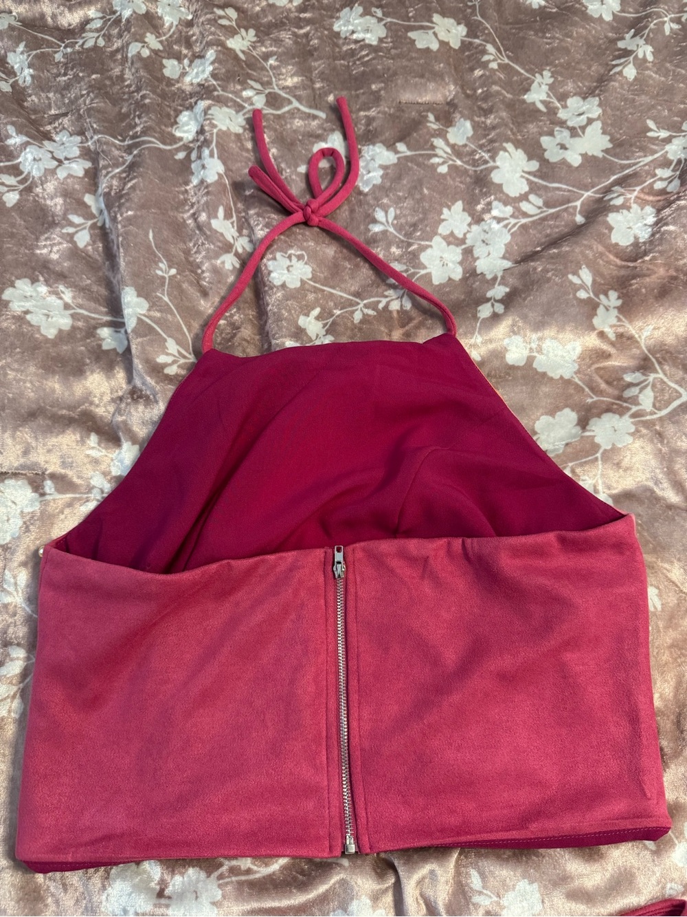NWOT Blushing Brunette Colorblock Halter Neck Faux Suede Studded Skirt Set Sz XL - Picture 10 of 12